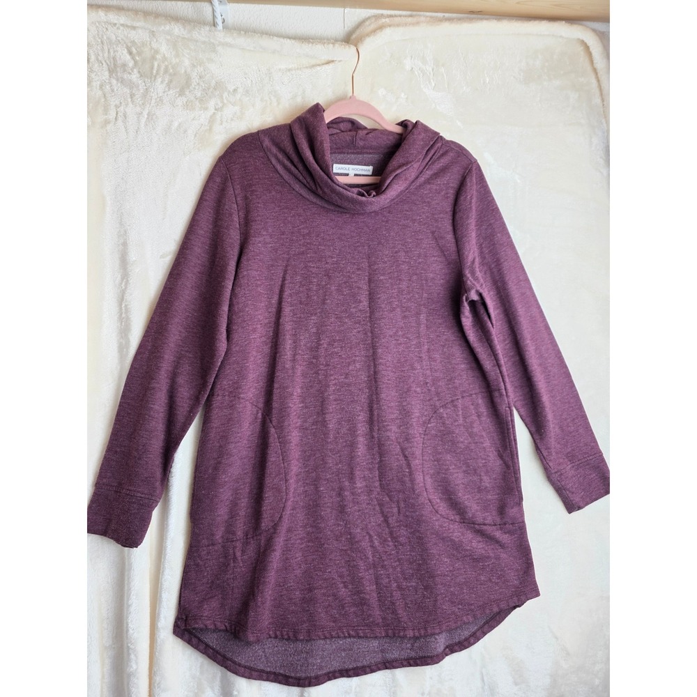Carole Hochman Women Burgundy Cowl‎ Neck Long Sleeve Tunic Top Size S